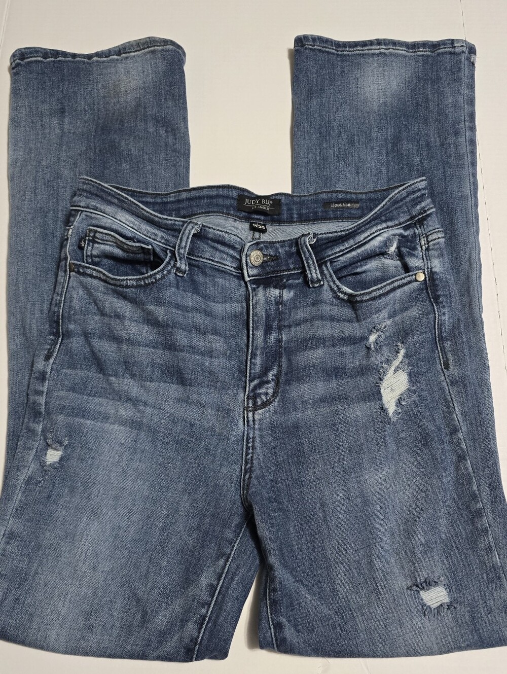 Judy Blue Medium Blue Distressed Straight Leg Jeans 11/30
